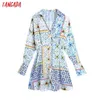 Tangada femmes Chic mode imprimé Patchwork chemise robe Vintage à manches longues taille élastique femmes robes Mujer BE86 210609