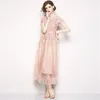 Haute qualité maille broderie robe femmes coréen mode Design a-ligne es printemps Chic Streetwear longue 210603