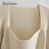 Snican Solid Sqaure Collar Sweater Bodycon Slim Sexy Pullover Fashion Women Long Sleeve Za Pull Femme Spring Ladies Tops 210806