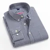 Camicie scozzesi da uomo a maniche lunghe a quadri Casual Camicia da lavoro da lavoro in cotone 100% Autunno Regular Fit Colletto con bottoni Uomo 210628