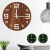Wooden Wall Clock Luminous Number Hanging Clocks Quiet Dark Glowing Wall Clocks Modern Watches Decoration for Living Room 210325