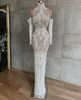 2022 Plus Size Arabo Aso Ebi Lussuoso Guaina Abito da sposa sexy Pizzo Perle Maniche lunghe Abiti da sposa Abiti ZJ202