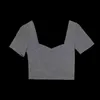 Zomer hoge taille korte stijl strakke mouw t-shirt vierkante kraag dames vrouw tshirts 210507