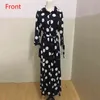 Robe à pois noir et blanc grande taille 4xl 5xl longueur de plancher à manches longues simple boutonnage automne mode fête dîner robe chaude 210325