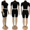 Nieuwe Dames trainingspakken met korte mouwen, zomerkleding, tweedelige set, joggingpakken, trui, T-shirts, crop top + korte broek, S-XL, zwarte letteroutfits, casual sportkleding 4688