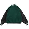Aolamegs Furry Bone Letter Patch Color Block Patchwork 3 color Optional Harajuku College Style Bomber Jacket Men Baseball Coats 210811