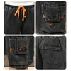 Homens Denim Shorts Streetwear Cintura Elástica Calha Bermuda Masculino Big Bolso Casual Meio Jean Moda Carga 210716