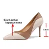 Women Fashion Shoes Genuine Leather Thin Super High Heels Shoes Pointed Toe Party Ladies Footwear Spring Autumn Apricot Y220225