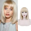 2021 Mode Europese en Amerikaanse Chemische vezel Pruiken Platinum Blonde Bangs Vrije Tijd Temperament Korte Haar Straight Haar Pruik Set Trend