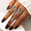 5 pcs / set trendig kärlek hjärta orm ringar för kvinnor grön kristall öppen cobra form metall finger ring set lyx smycken g1125