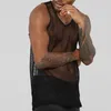 Men's T-Shirts Gym Sexy Men Tank Vest Tops Sleeveless Mesh Sheer Outwear Training Fish Net Hollow Out See Through Sporting Cl164e