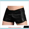 Gym Kläder Övning Fitness Slitage Atletisk Utomhuskläder Sport OutdoorsMen Faux Läder Shorts Sexig Solid Tight Black Casual Male Fash