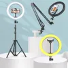 Aydınlatma Dim Selfie LED Halka Işık Ile Tripod Uzun Kol Tutucu Standı USB Fotoğraf Işık YouTube Canlı Fotoğraf Stüdyosu Video Lambası Için