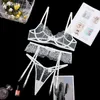 NXY SEXY SETHOT SALE 3PCS SEXY Women's Bra Garter Panties Lace Broderad Erotic Underkläder Thong Thin Section Genomefter Underkläder Set 1127