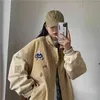 Orso giacca di velluto a coste uomo donna primavera autunno coreano sciolto BF Giappone Kawaii orso uniforme da baseball punk streetwear 211029