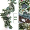 2m人工花緑のユーカリの花輪の葉のつる偽のつるratratan人工植物アイビーリース壁の装飾結婚式の装飾