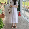 Casual Midi Dress Korean Elegant Jacquard Hollow Out Lace Temperament Loose Fashion Summer Women's 2P1650 210526