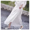 Summer Women White Long Spódnica Wysoka talia Stretch Bawełna I Lniana S Saia A-Line Faldas Jupe Femme 210621