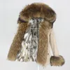 Women's Fur & Faux 2021 Winter Jacket Women Short Waterproof Parka Real Coat Natural Raccoon Big Collar Hood Removable Outerwear