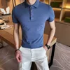 Sommar Mens Kortärmad Polos Skjortor Casual Slim Fit 100% Bomull Lapel Polo Toppar Fashion Streetwear Man Kläder M-4XL 210527