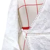 White Lace Wrap Short Dress Sheer Hollow Out Flare Långärmad Embriodery Praty Elegant Ladies Vestido 210427