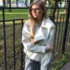 Ftlzz anlända kvinnor faux läderjacka pu motorcykel biker beige coat mode turndown krage lösa streetwear