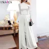Moda Tulum Kadınlar Uzun Kollu Topslong Pantolon Beyaz Bodysuit Rahat Zarif Ofis Parti Artı Boyutu Bayanlar 210515