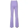 Sweetown Purple Ribbed Joggers Kobiety Dzianiny Flare Spodnie Szczupła Wysoka Talia Spodnie Estetyczne Kobiece Vintage 90S Spodnie dresowe 211115