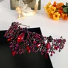 Baroque Handmade Elegant Crystal Hair Crown Tiara Red Princess Ornaments band Prom Bride Wedding Accessories 210707