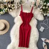 Korobov Sexy Bez Rękawów Off Ramię Camis Dress High Waist Hip Skinny Drewniane Ear Vestido Letnia Knit Wakacje Ropa 2B088 210430