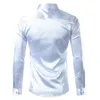 Silver Satin Luxury Dress Shirt Brand Slim Fit Silk Casual Dance Party Long Sleeve Wrinkle Free Tuxedo Shirts Chemise Homme 210522