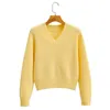 HSA geel gebreide pullover truien vrouwen lange mouw dames v-hals solide casual fundamentele vrouw jumper trui 210430