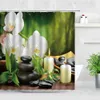 Chinese Style Shower Curtain Zen Buddha Flower Water Green Plants Waterproof Fabric Bathroom Decor Bath Curtains Bathtub Screen 210609