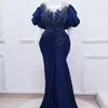 2023 Plus Size Árabe Aso Ebi Royal Blue Mermaid Prom Vestidos Lace Frisado Cristais Noite Festa Formal Segunda Recepção Aniversário Vestidos de Noivado Vestido ZJ444