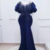 2023 Plus Size Arabic Aso Ebi Royal Blue Mermaid Prom Dresses Lace Pärled Crystals Evening Formal Party Second Reception Birthday Engagement Gowns Dress ZJ444