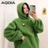 AQOIA automne dessin animé en vrac femmes sweats à capuche poches surdimensionné brodé sweats femmes Y2K vêtements d'hiver 210521