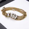 Triple Chain Charm Armband med Box Pearl Letter Punk Golden Bracelet Exquisite Fashion Hip Hop Smycken