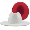Trend Tan mit rotem Boden Patchwork Niemand Wollfilz Jazz Fedora Hüte Männer Frauen Breite Rand Panama Trilby Cowboy Cap für Party Q0805