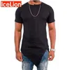 Icelion zomer t-shirt mannen onregelmatige zoom korte mouw t-shirt mode knop kraag hip hop streetwear tops slim fit t-shirt 210706
