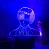 Luci notturne Levi Ackerman Figura Luce a LED 3D per Attack On Titan Decorazioni per la casa Regalo di compleanno per bambini Tavolo per cartoni animati Lampada per anime a 16 colori