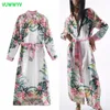 Vestido branco camisa de impressão tropical es mulheres botão de verão para cima midi mulher manga longa vintage colared vestidos 210430