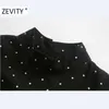 Zevity Moda Donna Colletto alla coreana Stelle Stampa Casual A Line Abito longuette Ufficio Donna Manica lunga Bottoni posteriori Vestido DS4582 210603