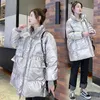 冬の女性のパーカーファッション光沢のある生地厚く防風の暖かいジャケットコートの外出雪の摩耗ジャケットS-XL 210524