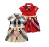 Baby Girls Princess Dress Summer Kids Plaid Short Sleeve Dresses Turn-Down Collar Children Skirts Clothes