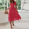 Casual Jurken Vrouwen Polka-dot Jurk Sexy Korte Mouw Vierkante Hals Elegante Lange Flowy Temperament Zomer Gewaad Femme #G2273a