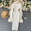 2021 Autumn New Design Women's Square Collar Long Sleeve Solid Color Bodycon Tunic Sexig Midi Long Pencil Sticked Dress248u