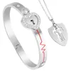 Mode paar liefhebbers sieraden set liefde hart slot armband roestvrij stalen armbanden sleutel hanger ketting cadeau