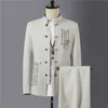 Chinesische Retro-Stil Männer Anzug 2 Stück Sets Mode Lässig Männer Anzug und Hosen Asiatische Größe formelle Anzüge für Männer Business-Anzug Jacke X0909