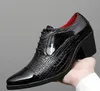 Men Genuine Wingtip Leather Platform Oxford Shoes Pointed Toe Lace-Up Oxfords Dress Brogues Wedding Shoe