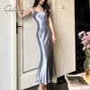 Ordifree 2021 летние женщины Женщины Длинное атласное платье для спагетти для бретека